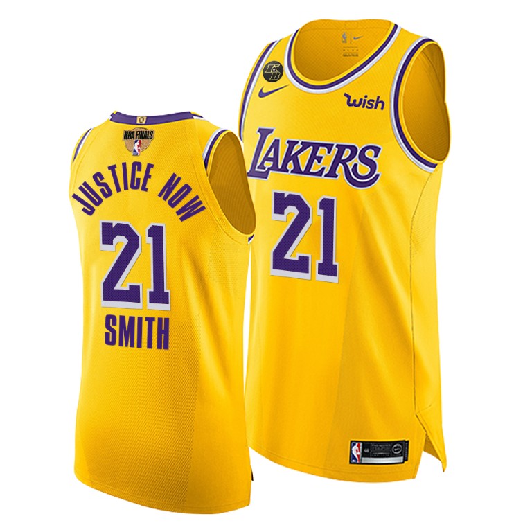 Men's Los Angeles Lakers J.R. Smith #21 NBA Justice Now Authentic 2020 G1 G4 Finals Gold Basketball Jersey XUE4283CS
